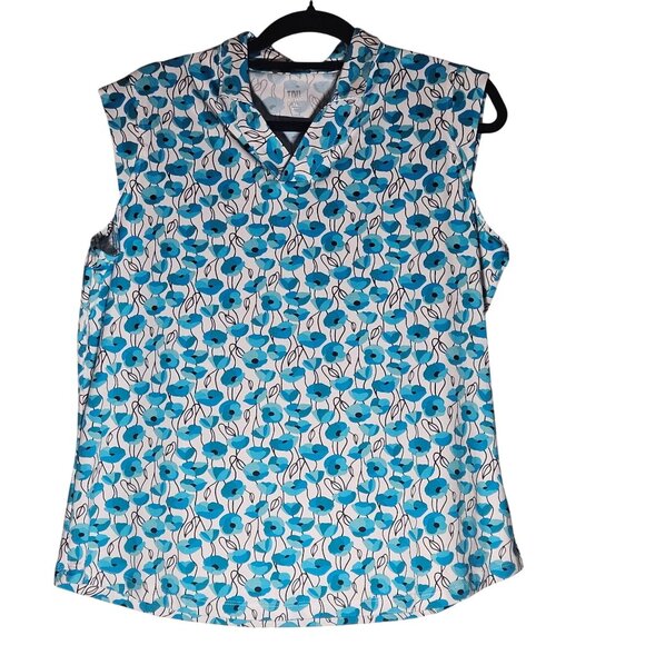 Tails Women’s Blue Floral Sleeveless Top XL – Resortcore, Clean Girl, Summer Bri - Picture 2 of 10